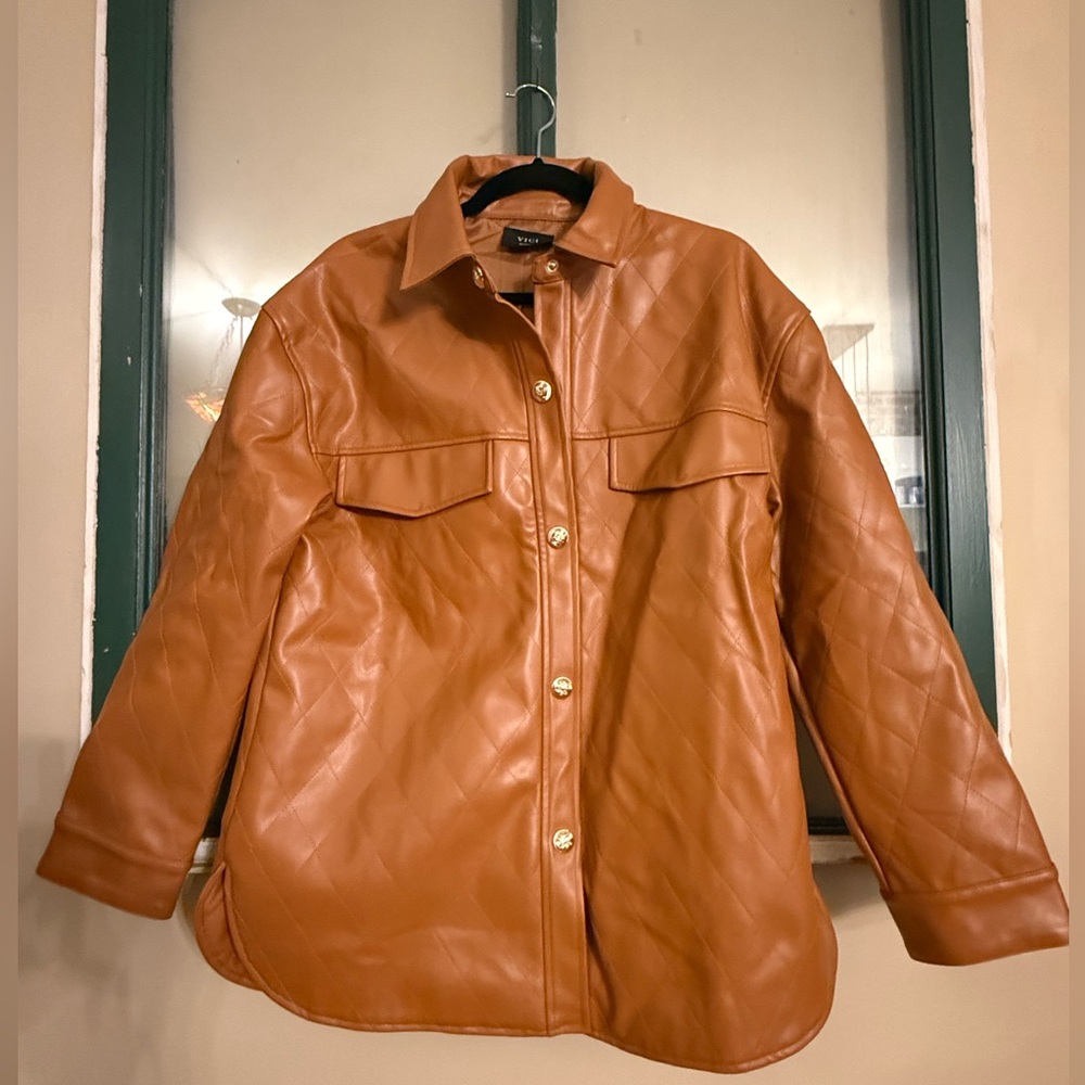 Vici Camel Leather Jacket with Quilted Design